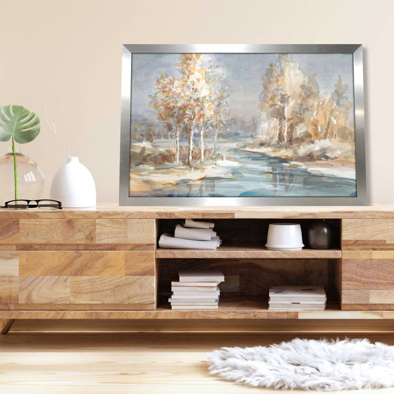 Rivière qui coule - Peinture, L 49,5 po x H 33,5 po, Encadrement argenté