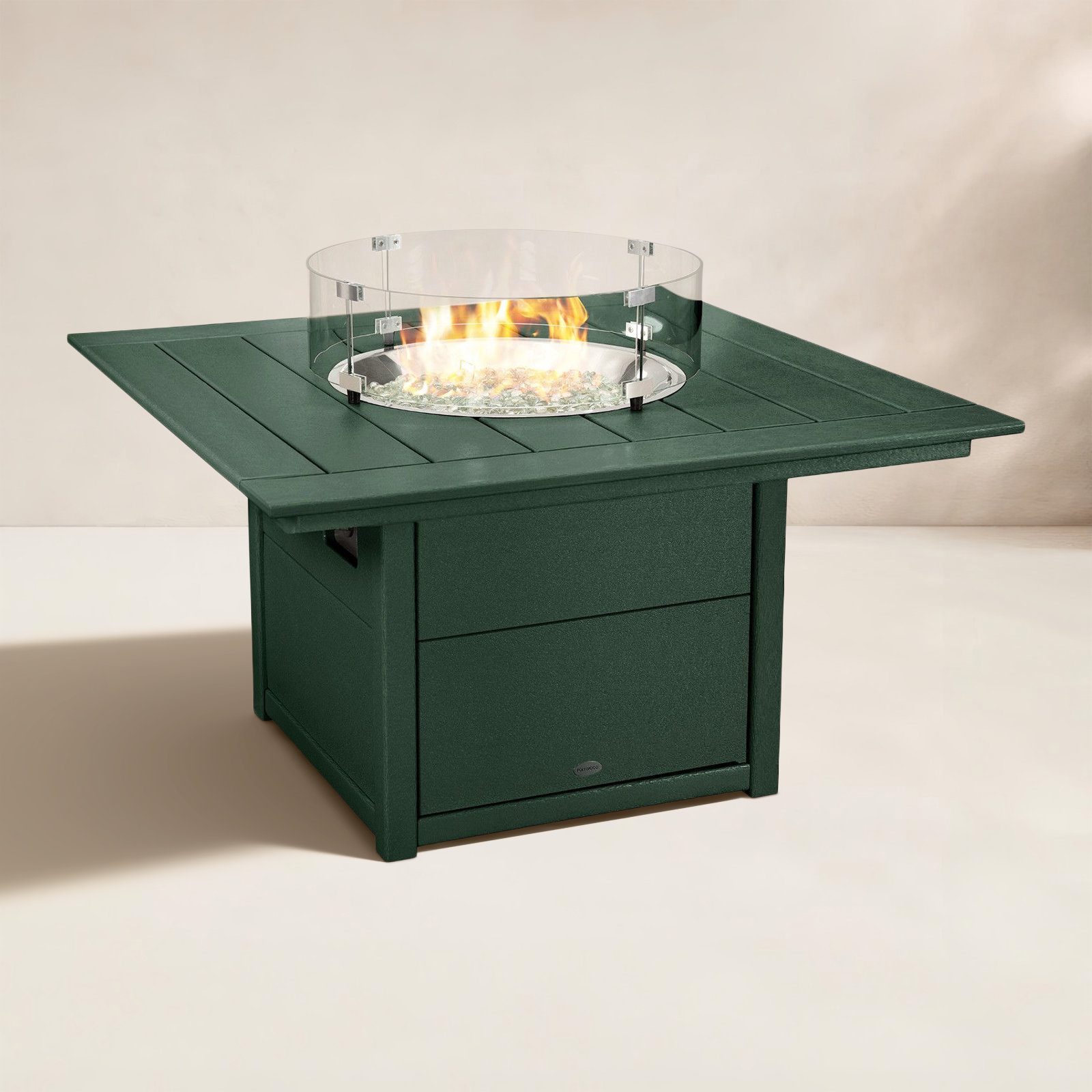 POLYWOOD® Square 42" Fire Pit Table, Green