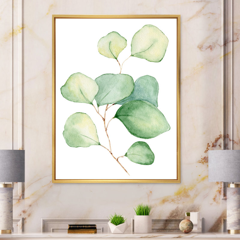Délicates feuilles d'eucalyptus - Peinture sur toile, Cadre flottant doré, H 40 po x l 30 po