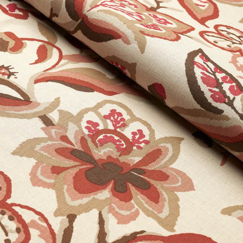 Alexandra Vine Linen Fabric, Natural/Spice