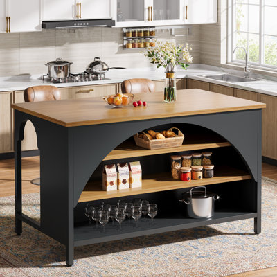 Îlot de cuisine avec 3 tablettes de rangement, table de bar 55 po