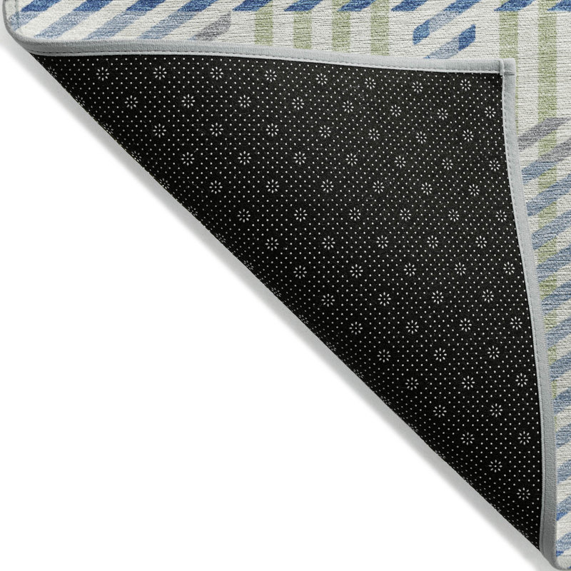Machine Washable Denim Plaid Rectangular Synthetic Rug