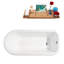66" Streamline Freestanding Soaking Cast Iron Bathtub With Bamboo Tray-84363385