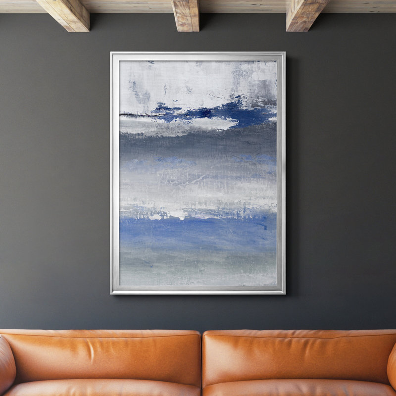 «Soft Solace Indigo», peinture sur toile encadrée, H 26,5 po x l 36,5 po x P 1,5 po, Argent