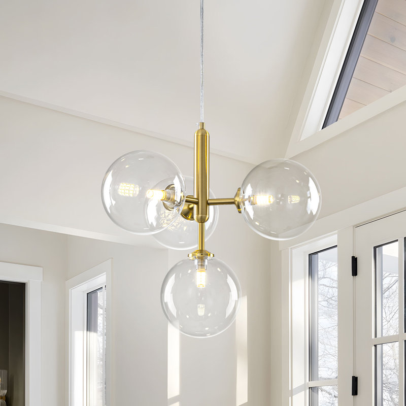 4-Light Modern Sputnik Sphere Clear Glass Bubble Chandelier, Gold