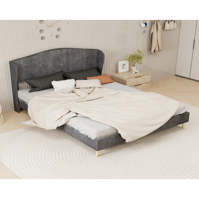 Lit luxueux rembourré en velours avec tête de lit capitonnée, cadre robuste pour le confort et le style, gris, Queen, Grey