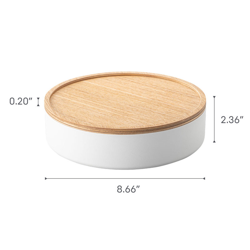 White Steel and Wood Short Storage Bin with Lid