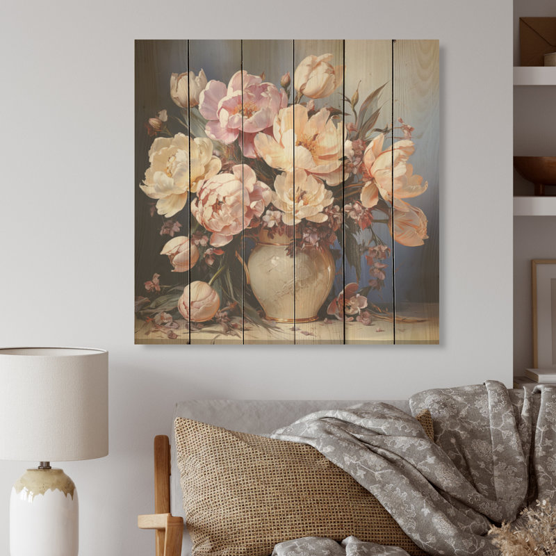 Tulipes, bouquet de natures mortes, art mural sur bois de pin naturel, H 15 po x l 15 po