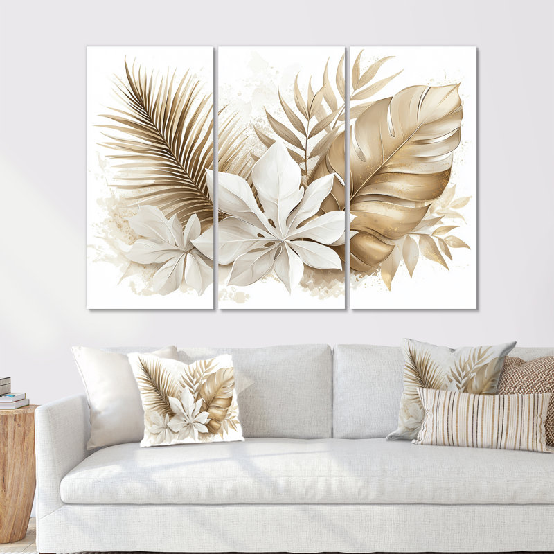 «Reflection Tropical Gray Leaves II - Plants», ensemble d'art mural, Métal métal, H 32 po x l 48 po x P 1 po