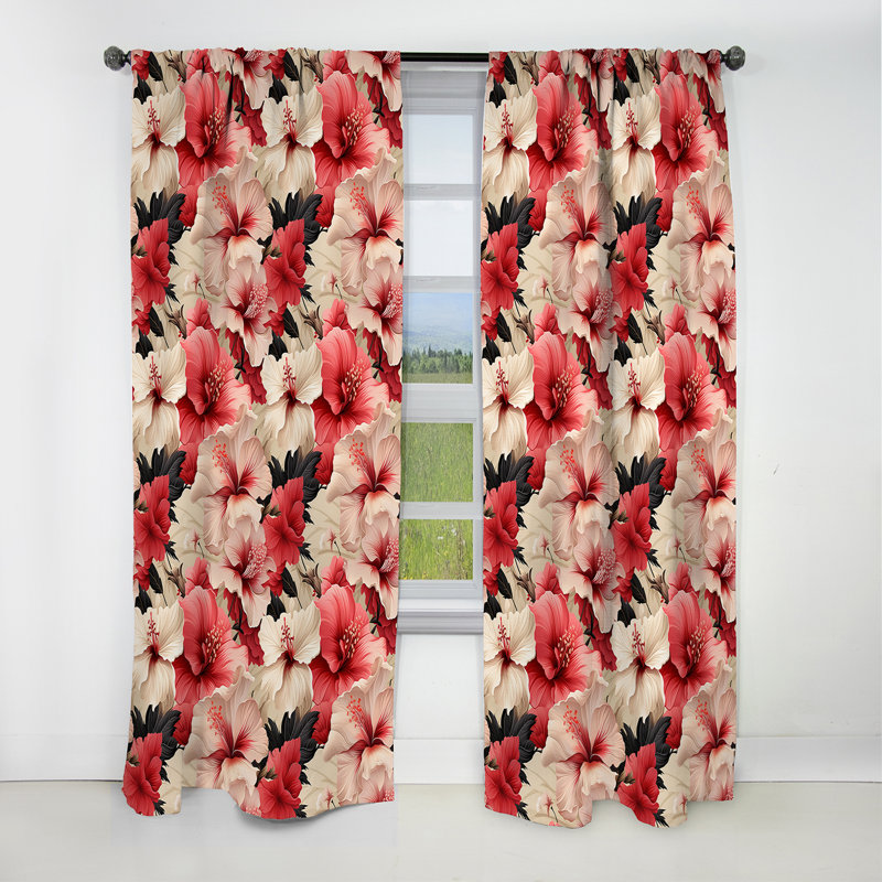 Hibiscus Romance - motif tropical I - Rideau floral - Rideau floral occultant en velours - 1 panneau, L 52 po x L 90 po
