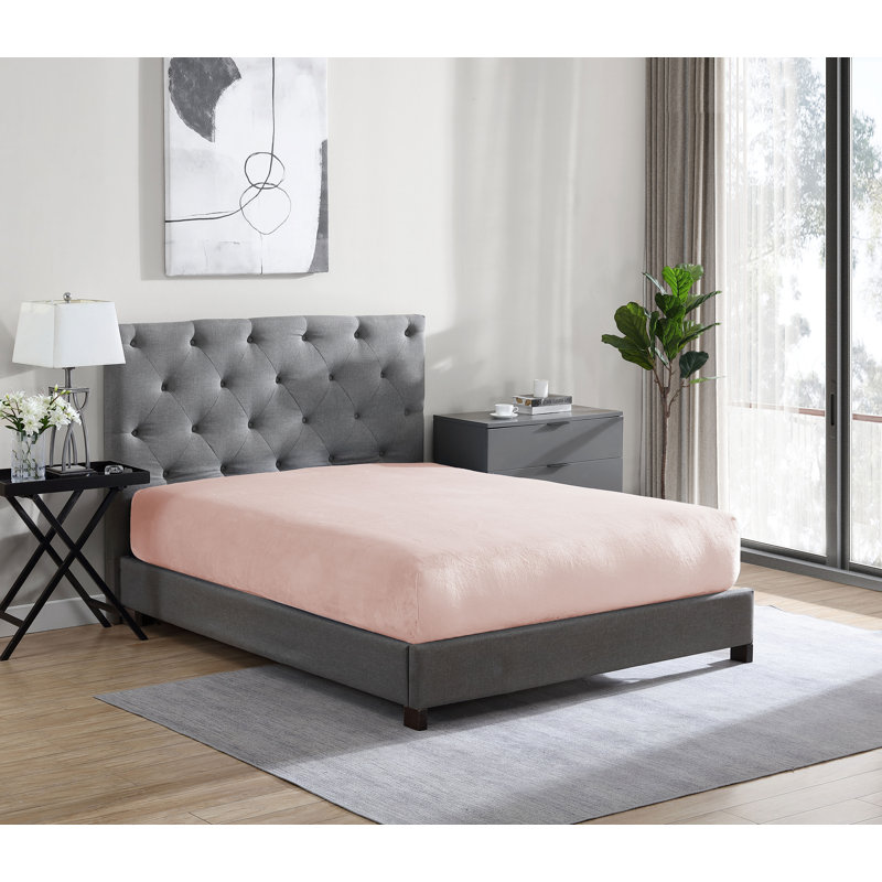  Super Soft Flannel Plush Velour Fitted Sheet, Full Fitted Sheet, Blush