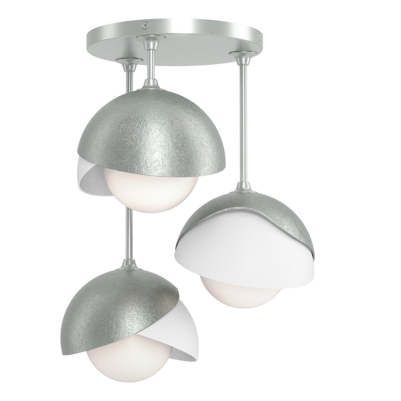 Brooklyn 3 - Light Double Shade Semi Flush Mount, Vintage Platinum, White