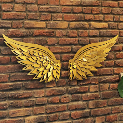 3D Metal Angel Wings Wall Decor Set - 2 Piece Gold Color