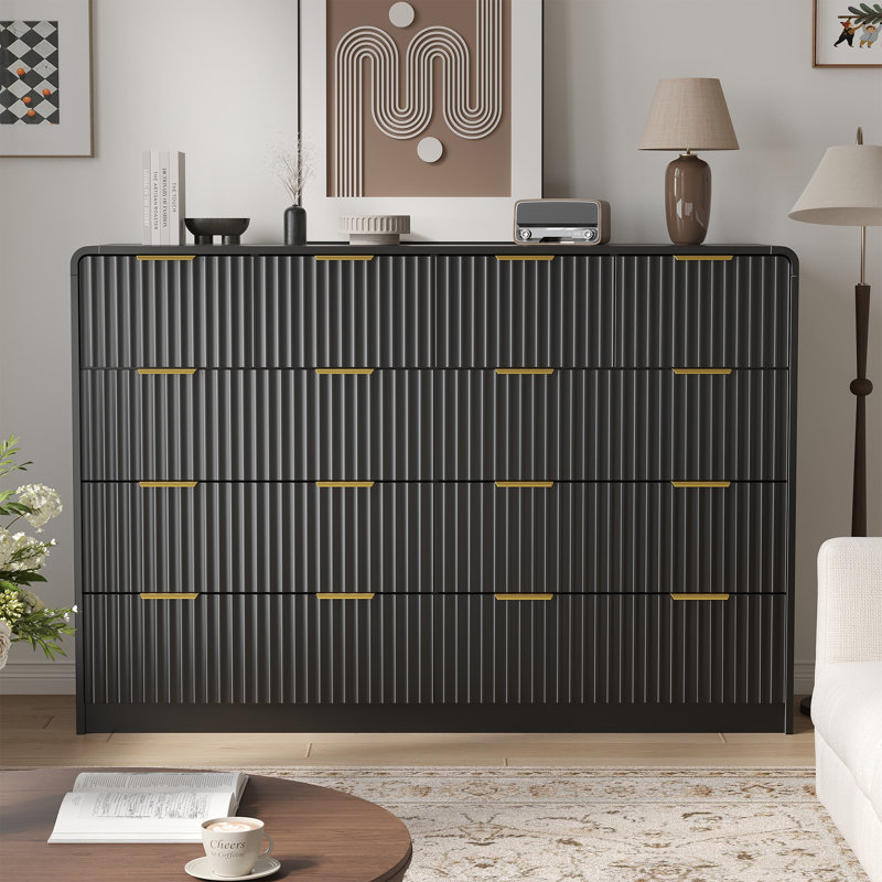 Ensemble de chambre à coucher 3 pièces Bugarin - Commode 10 tiroirs et 2 tables de chevet, noir