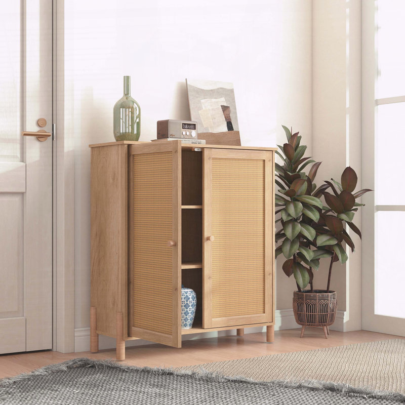 Armoire de rangement Mid-Century moderne avec portes en rotin tissé