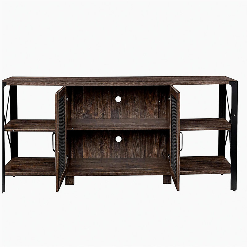 Industrial TV Stand For Living Room And Bedroom,  And Metal Entertainment Center With Open Bookshelf, Brown