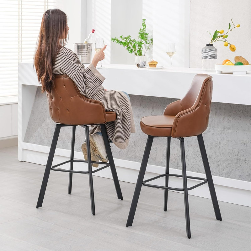Tabouret de bar pivotant en cuir avec dossier haut (ensemble de 2), Brun, 2, Tabouret de bar (siège d'une hauteur de 30 po)