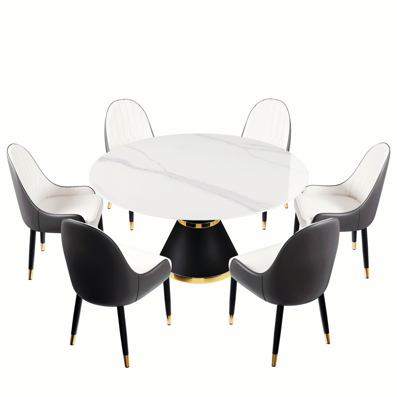 Benedic 6 - Person Pedestal Dining Set, White, White/Brown