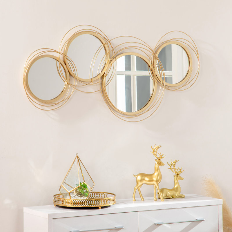 Décoration murale 3D en métal avec motif doré et miroir - salon, art de 42,25 po X 22