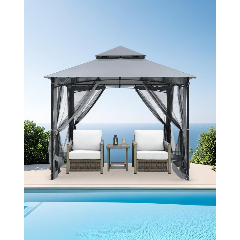 SeeHill 10 Ft. W X 10 Ft. D Metal Frame Outdoor Gazebos with Double Roofs, Outdoor Gazebos Shelter Tent, Pop-up Patio Gazebo Canopy with Mosquito Netting for Lawn, Backyard, Deck and Garden