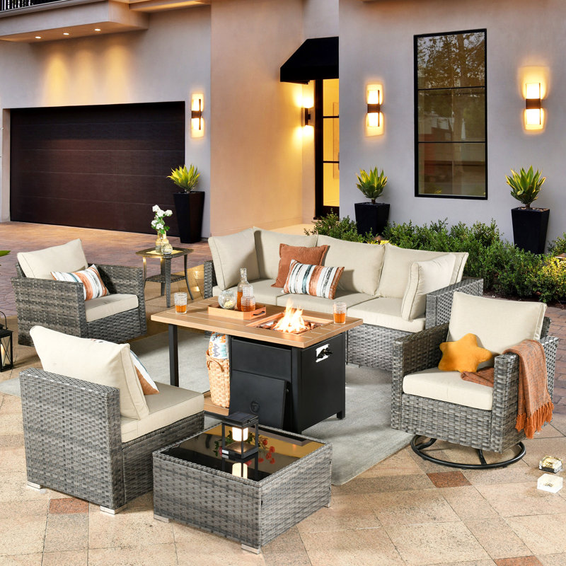Aliva Wicker 6 - Person Patio Conversation Set with Cushions, Beige
