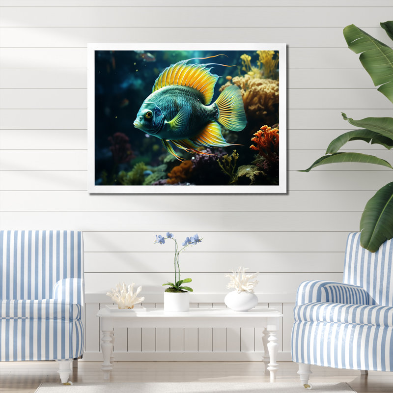 Surreal fish Underwater World I - Butterfly Fish Framed Prints, 34" H x 44" W x 1.5" D, White Closed Corner Framed