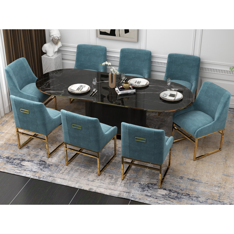 Chaise d'appoint en velours Baudel, 8, Bleu sarcelle