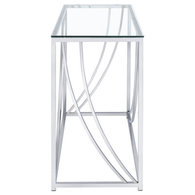 Kempton Chrome Glass Top Console Table – Modern Glam Entryway Accent Table with Reflective Chrome Frame
