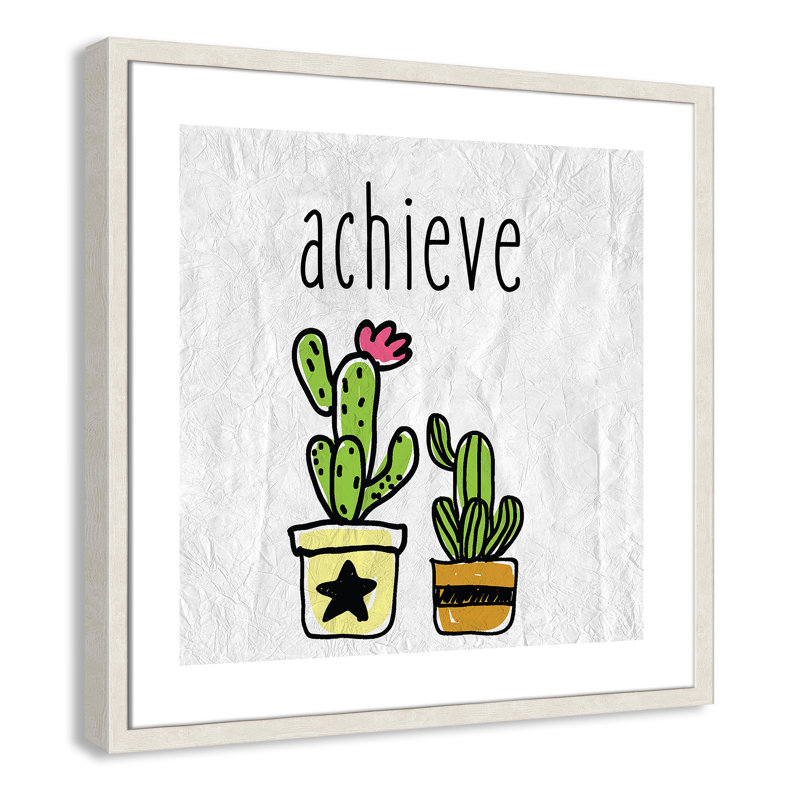 Impression sur papier Cacti C, Encadré de boîte à grain de bois blanc, H 22,5 po x l 22,5 po x P 1,18 po
