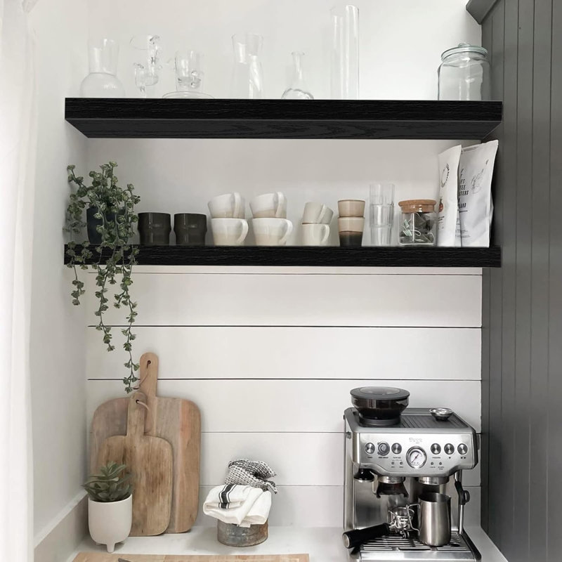 Bathroom Shelves Long Wall Shelf Large Extra Long Set Of 2, (008-120B), 1.5" H x 35.4" W x 9.3" D, Black