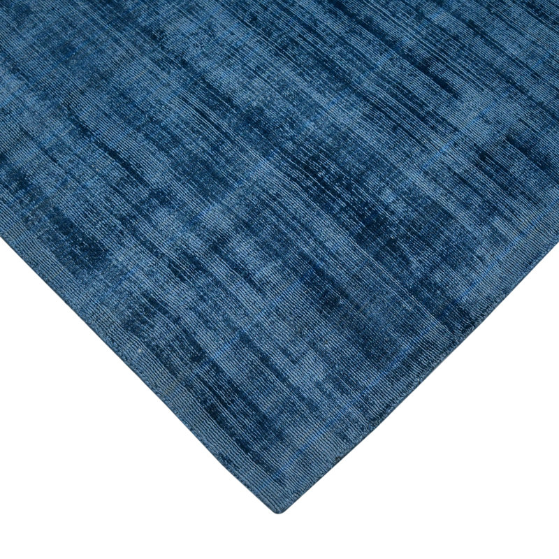 Handmade Blue Sapphire Striped Viscose Area Rug, 4 ft x 6 ft