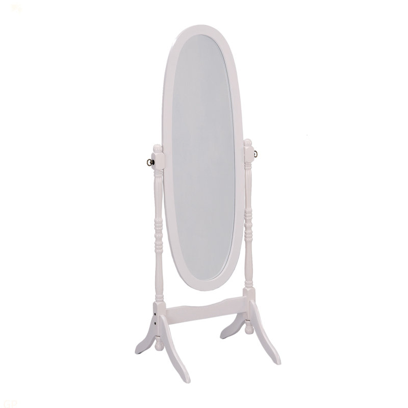 59.25" Tall Standing Wooden Floor Mirror With White Finish, Oval Shape, White