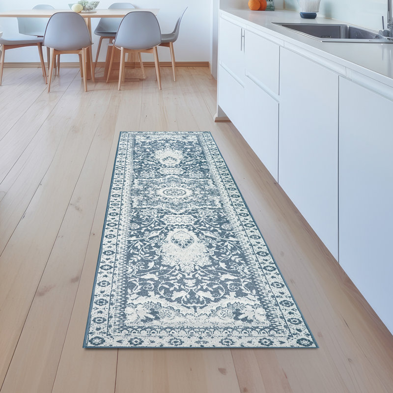 My Magic Carpet  Blue Washable Rug, Runner 2'6" x 10'