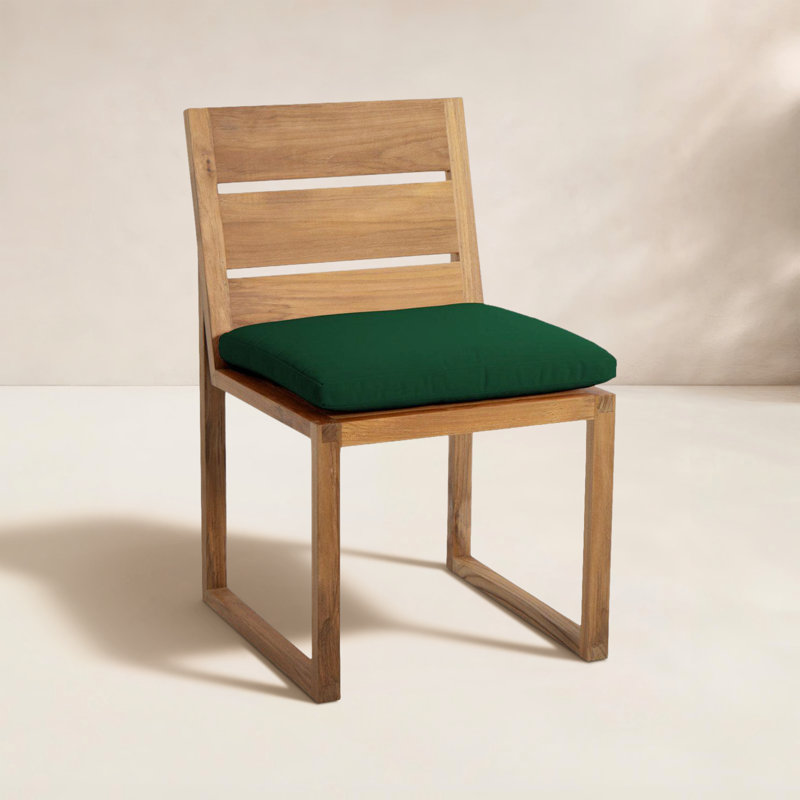 Venice Teak Patio Dining Side Chair with Cushion, Forest Green