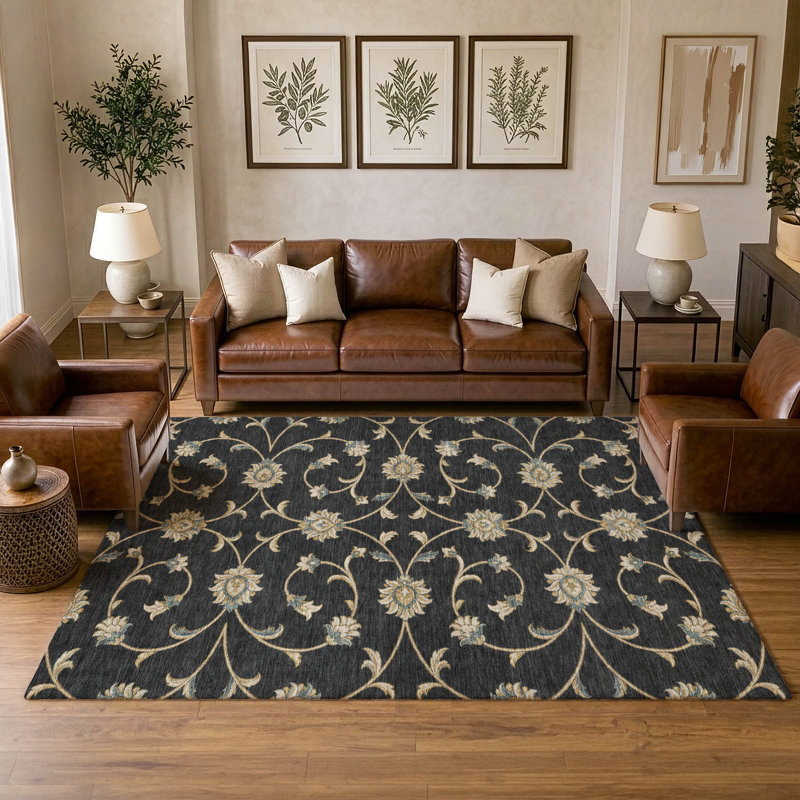 Tapis Chantille ACN3079 Global, lavable à la machine, intérieur/extérieur, Noir, 8 pi x 10 pi