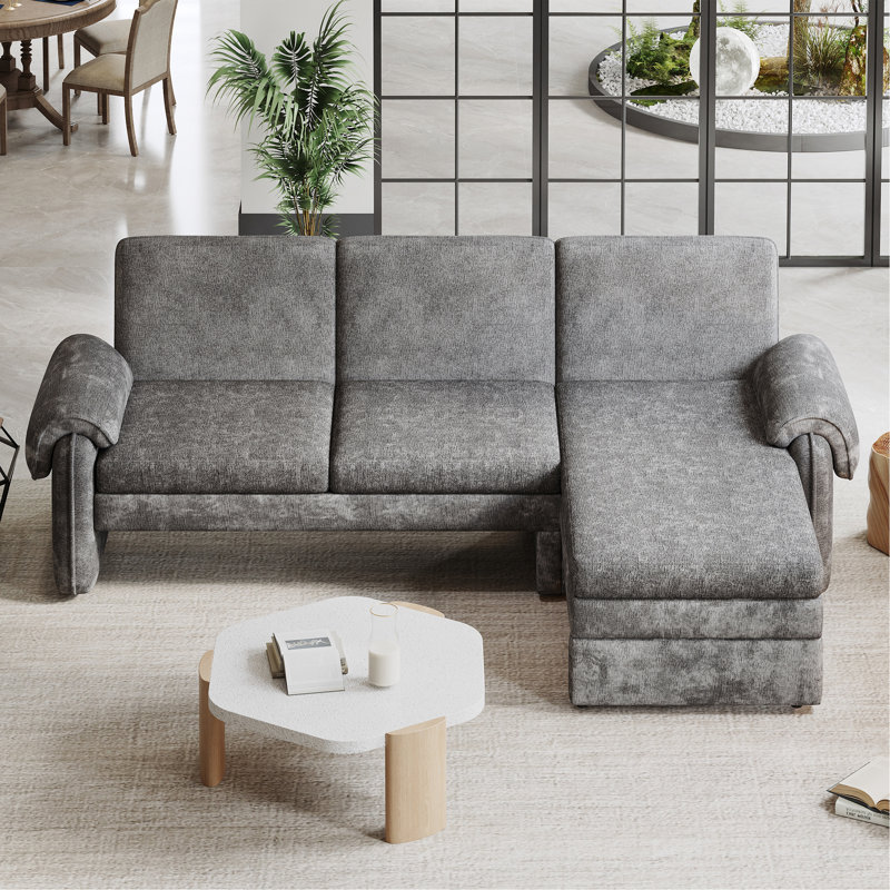 Thalindra 94.1" Reversible Futon Sofa Bed With Adjustable Backrest, Gray Chenille