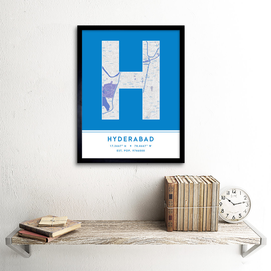 Hyderabad City Map Hyderabad Blue by Wee Blue Coo - Single Picture Frame Typography