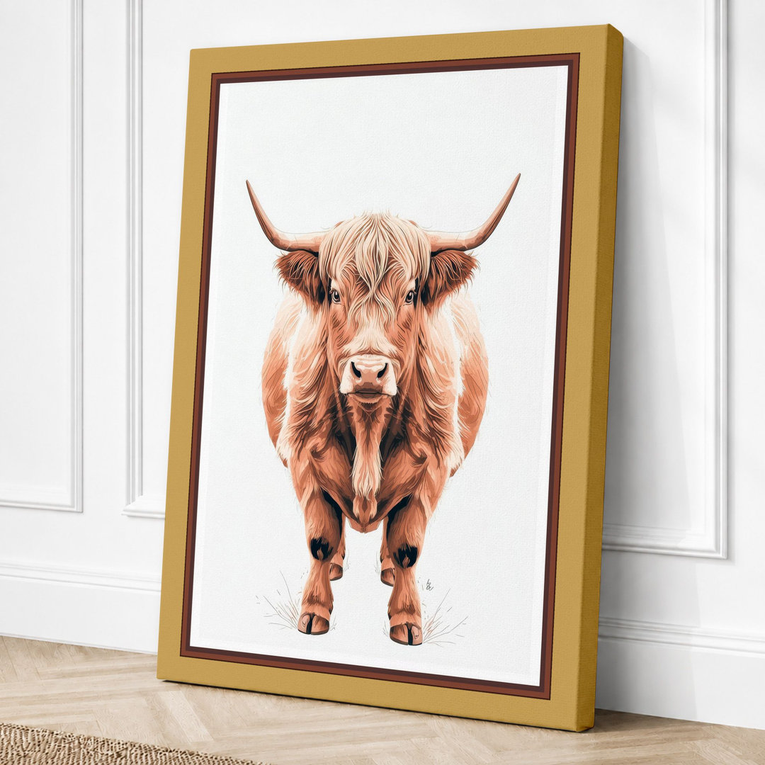 Highland Cattle Portrait Modern - Wrapped Canvas