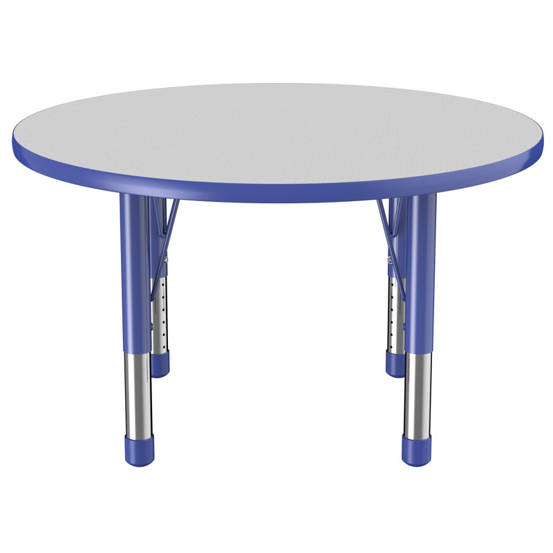 Table ronde à hauteur réglable, 36", Gris / bleu, Épais