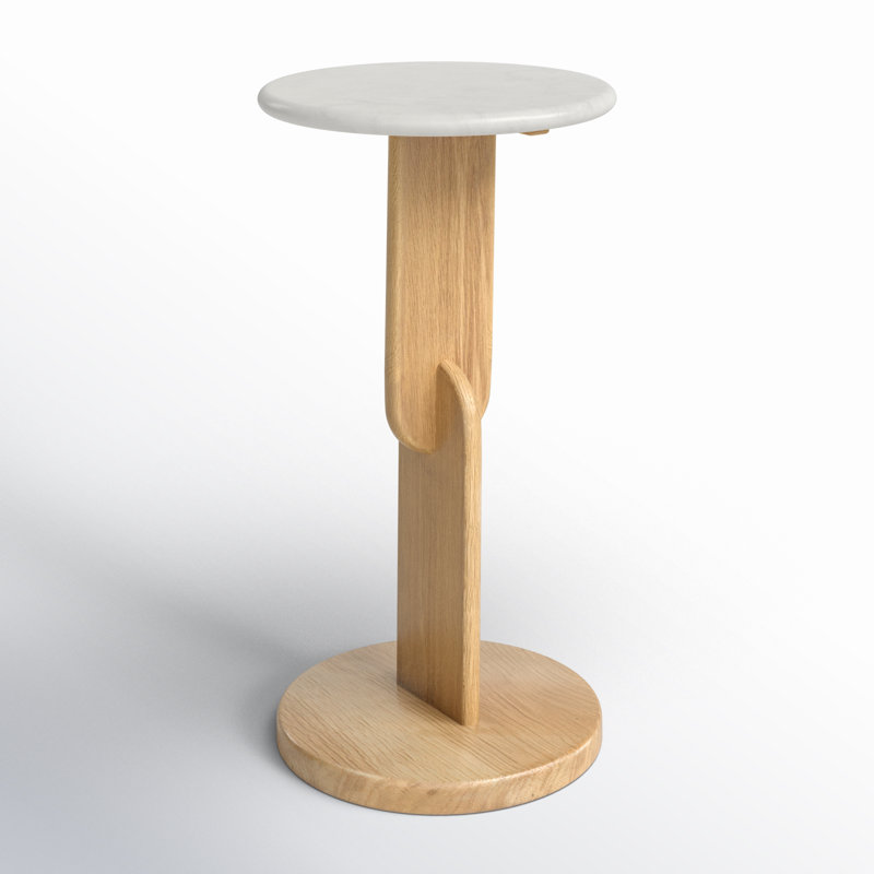 Kielle Marble Top End Table, Oak, White Marble