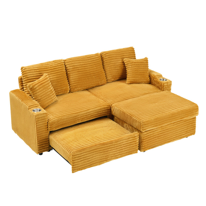 (La partie principale du côté droit du canapé) 80 pouces, un canapé multifonctionnel à motif floral avec une fonction d'inclinaison cachée, un design peu encombrant, des accoudoirs, des porte-gobelets et un repose-pieds amovible
