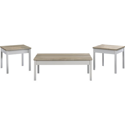 3 tables de bout assorties en pin et blanc vieilli, finition en bois d'ingénierie de qualité avec bases, convenant à un espace de vie principal