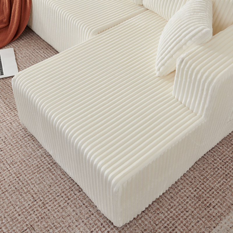 Canapé modulaire en velours côtelé 132 po, White Corduroy