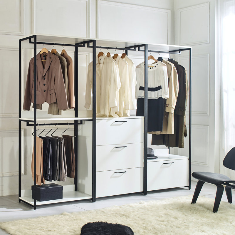 Walk-in avec 3 tiroirs - bois et métal, rangement très profond thermolaqué, pour arroser et chauffer, protection contre les égratignures, armoire blanche à égratignures E0, tableau de classement, grande capacité de rangement