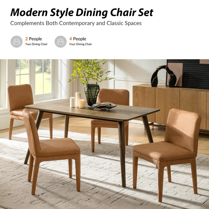 Eudora 33"H Modern Faux Leather Dining Chair With Curved Backrest (Set of 4), Camel
