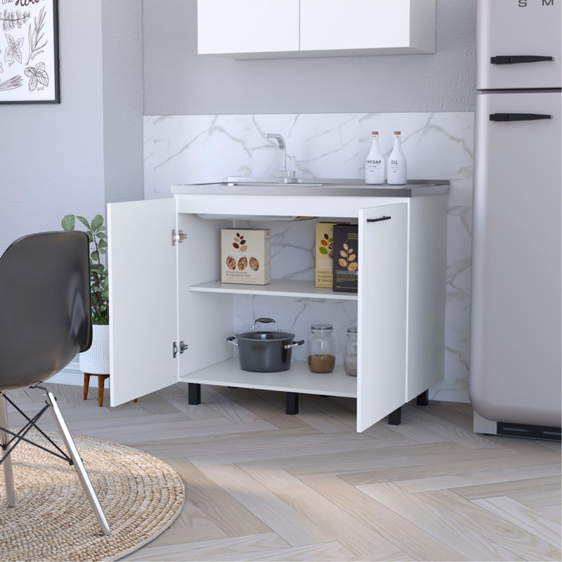 Évier utilitaire et armoire Oklahoma 2, tablette intérieure, comptoir en acier inoxydable