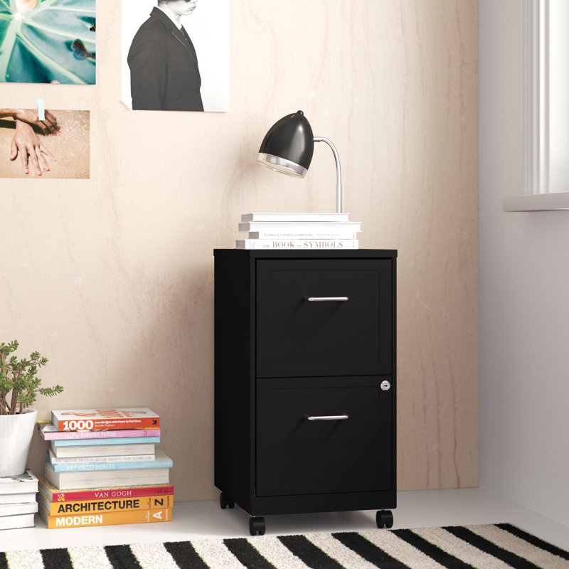 Adelmo 14.5'' Wide 2 -Drawer Mobile Steel File Cabinet, Black