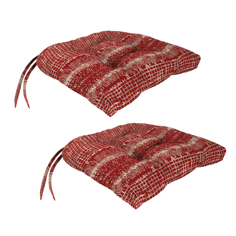 17" x 18" Bryan Walnut Leaves Tufted Outdoor Wicker Seat Cushion with Ties (Set of 2), Red Ikat