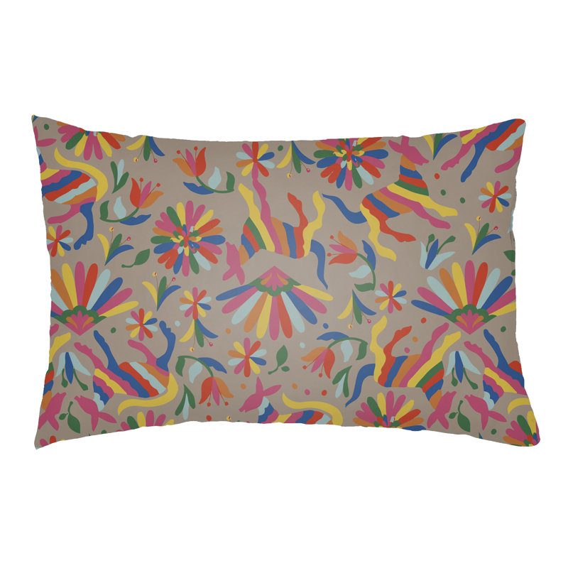 Lolita Pablo Indoor / Outdoor Lumbar Pillow, Poppy Red/Hot Pink/Cream