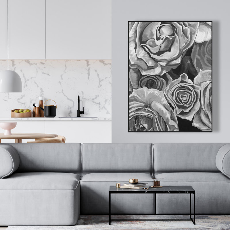 Grayscale Roses - Romantic Floral Canvas for Home Decor